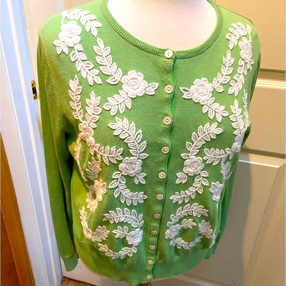 Retro Green & Lace Leaves Cardigan